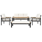 5-Piece Outdoor Patio Iron Conversation Sofa Set with Coffee Table and Bench