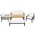 5-Piece Outdoor Patio Iron Conversation Sofa Set with Coffee Table and Bench