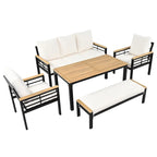 5-Piece Outdoor Patio Iron Conversation Sofa Set with Coffee Table and Bench