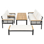 5-Piece Outdoor Patio Iron Conversation Sofa Set with Coffee Table and Bench