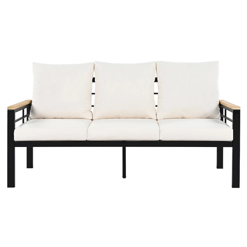 5-Piece Outdoor Patio Iron Conversation Sofa Set with Coffee Table and Bench