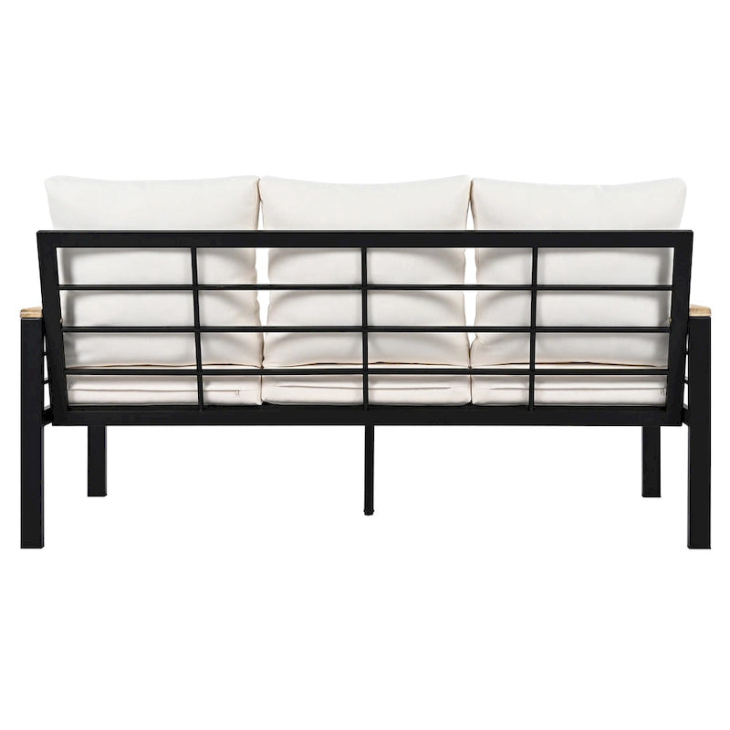 5-Piece Outdoor Patio Iron Conversation Sofa Set with Coffee Table and Bench
