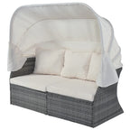 Set 6 Pezzi Letto da Giorno Rotondo in Rattan per Esterni con Baldacchino Retrattile e Tavolo Sollevabile