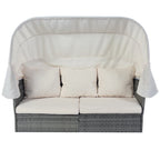 Set 6 Pezzi Letto da Giorno Rotondo in Rattan per Esterni con Baldacchino Retrattile e Tavolo Sollevabile