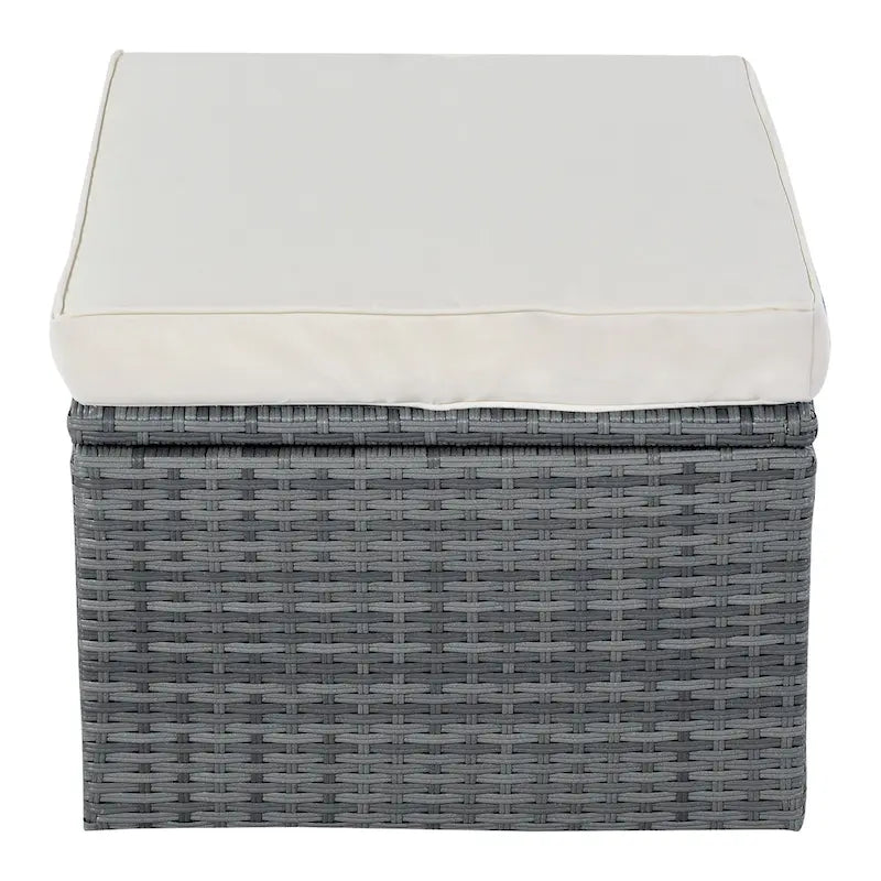 Set 6 Pezzi Letto da Giorno Rotondo in Rattan per Esterni con Baldacchino Retrattile e Tavolo Sollevabile