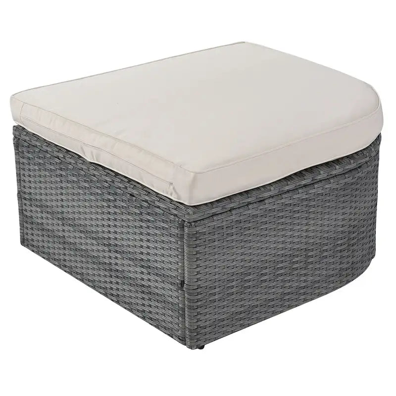 Set 6 Pezzi Letto da Giorno Rotondo in Rattan per Esterni con Baldacchino Retrattile e Tavolo Sollevabile