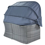 Set 6 Pezzi Letto da Giorno Rotondo in Rattan per Esterni con Baldacchino Retrattile e Tavolo Sollevabile