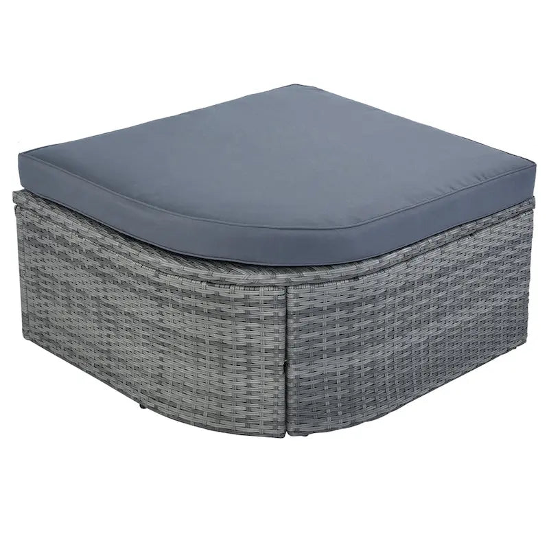Set 6 Pezzi Letto da Giorno Rotondo in Rattan per Esterni con Baldacchino Retrattile e Tavolo Sollevabile
