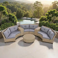 130.3 Outdoor Rattan Half-Moon Sectional Sofa Set with Coffee Table and Side Table, Free Combination