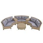 130.3 Outdoor Rattan Half-Moon Sectional Sofa Set with Coffee Table and Side Table, Free Combination