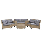 130.3 Outdoor Rattan Half-Moon Sectional Sofa Set with Coffee Table and Side Table, Free Combination