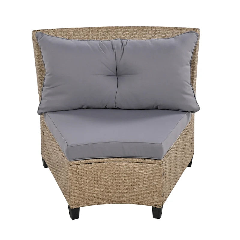 130.3 Outdoor Rattan Half-Moon Sectional Sofa Set with Coffee Table and Side Table, Free Combination