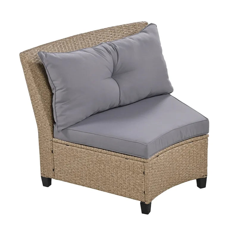 130.3 Outdoor Rattan Half-Moon Sectional Sofa Set with Coffee Table and Side Table, Free Combination