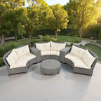 130.3 Outdoor Rattan Half-Moon Sectional Sofa Set with Coffee Table and Side Table, Free Combination