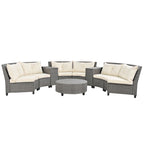 130.3 Outdoor Rattan Half-Moon Sectional Sofa Set with Coffee Table and Side Table, Free Combination