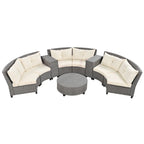 130.3 Outdoor Rattan Half-Moon Sectional Sofa Set with Coffee Table and Side Table, Free Combination