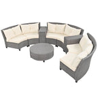 130.3 Outdoor Rattan Half-Moon Sectional Sofa Set with Coffee Table and Side Table, Free Combination