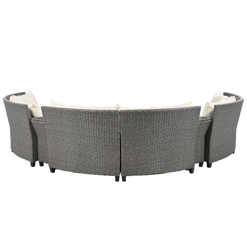 130.3 Outdoor Rattan Half-Moon Sectional Sofa Set with Coffee Table and Side Table, Free Combination