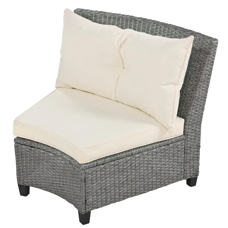 130.3 Outdoor Rattan Half-Moon Sectional Sofa Set with Coffee Table and Side Table, Free Combination