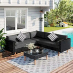 4-Pieces Outdoor L-shape Wicker Sofa Set with Colorful Pillows