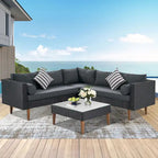 4-Pieces Outdoor L-shape Wicker Sofa Set with Colorful Pillows