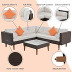 4-Pieces Outdoor L-shape Wicker Sofa Set with Colorful Pillows