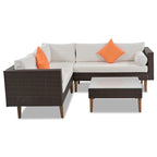 4-Pieces Outdoor L-shape Wicker Sofa Set with Colorful Pillows