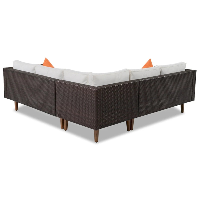 4-Pieces Outdoor L-shape Wicker Sofa Set with Colorful Pillows