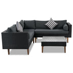 4-Pieces Outdoor L-shape Wicker Sofa Set with Colorful Pillows