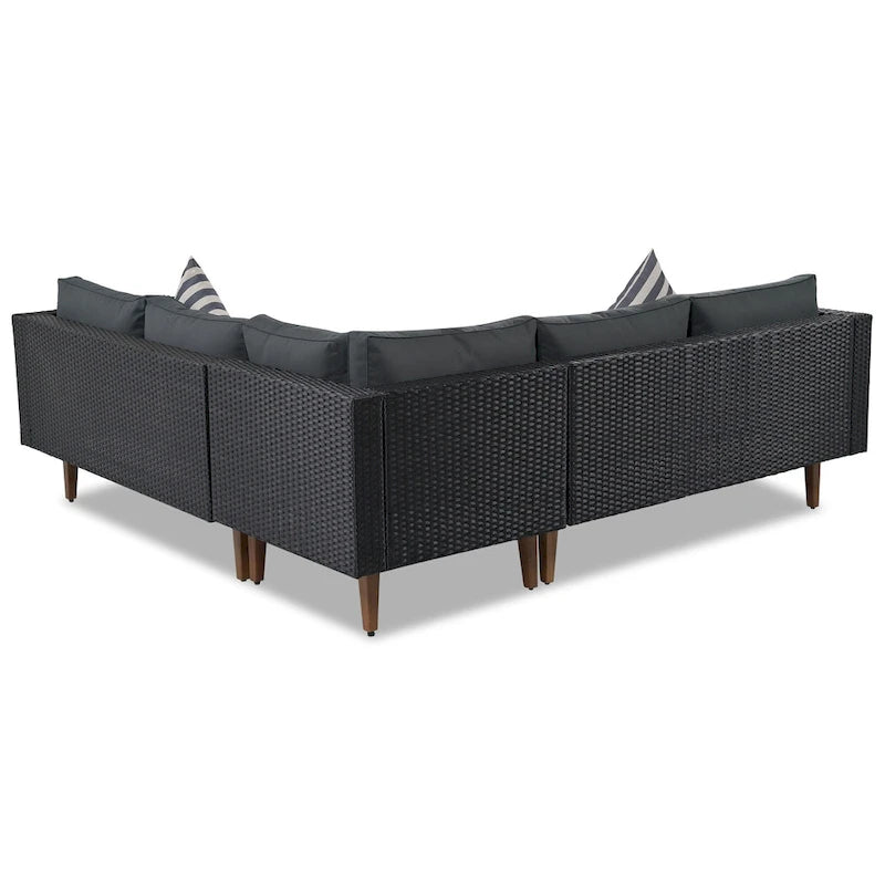 4-Pieces Outdoor L-shape Wicker Sofa Set with Colorful Pillows