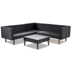 4-Pieces Outdoor L-shape Wicker Sofa Set with Colorful Pillows