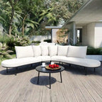 Patio All Weather Half- Moon Curved Furniture Sofa Set with Coffee Table