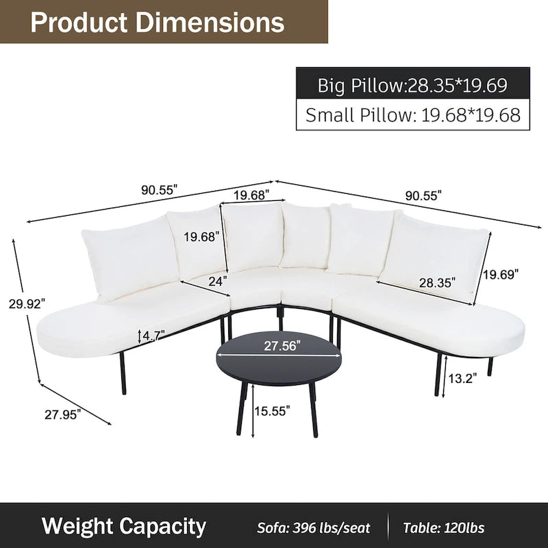 Patio All Weather Half- Moon Curved Furniture Sofa Set with Coffee Table