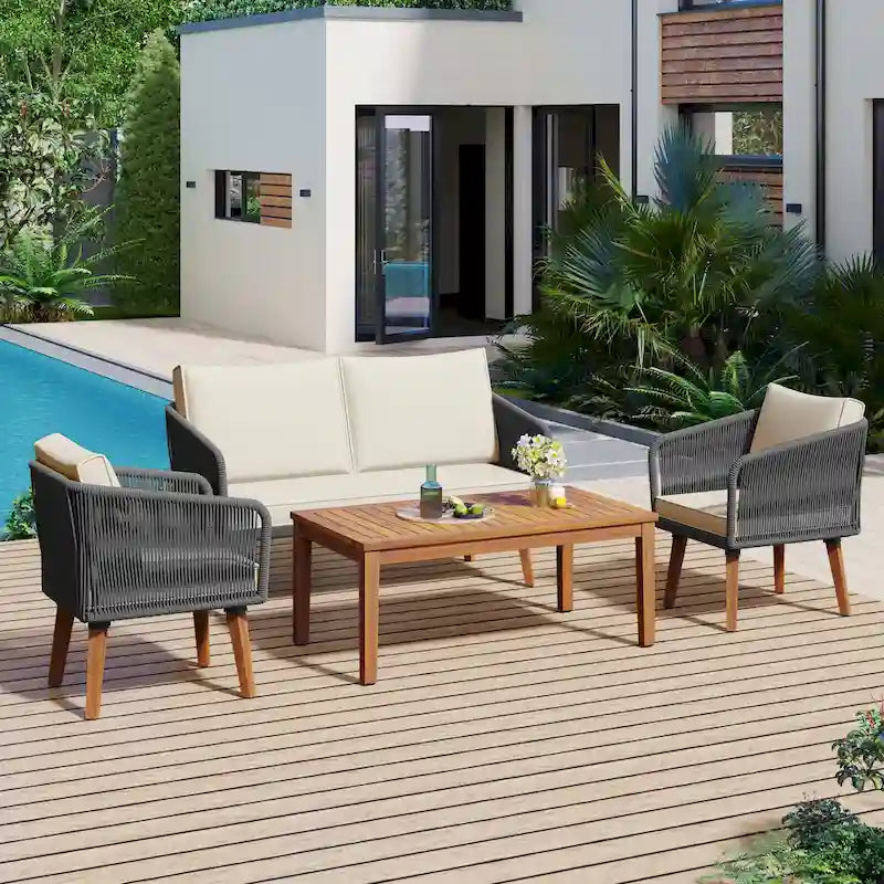 4-Pieces Outdoor Furniture Set with Cushions