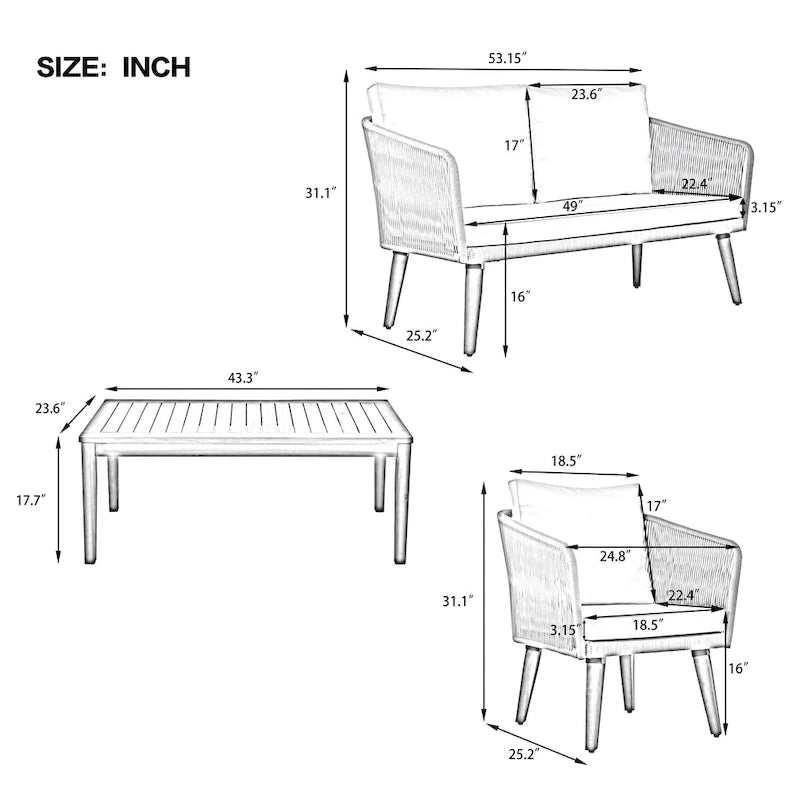 4-Pieces Outdoor Furniture Set with Cushions