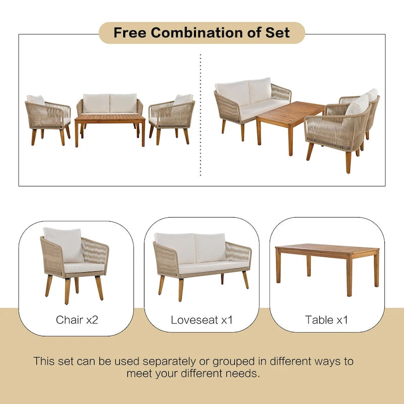 4-Pieces Outdoor Furniture Set with Cushions