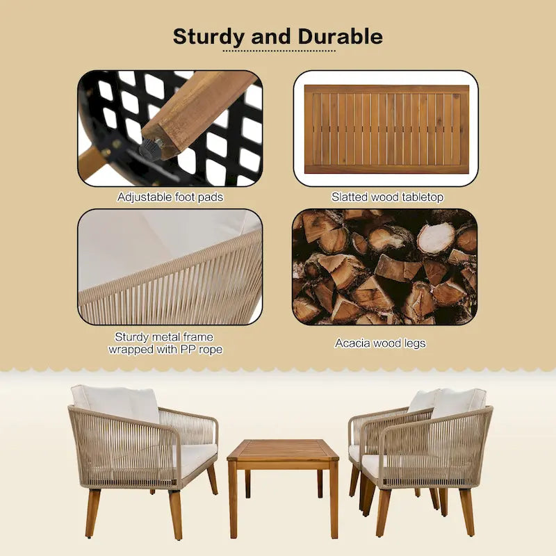 4-Pieces Outdoor Furniture Set with Cushions