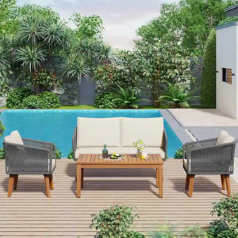 4-Pieces Outdoor Furniture Set with Cushions