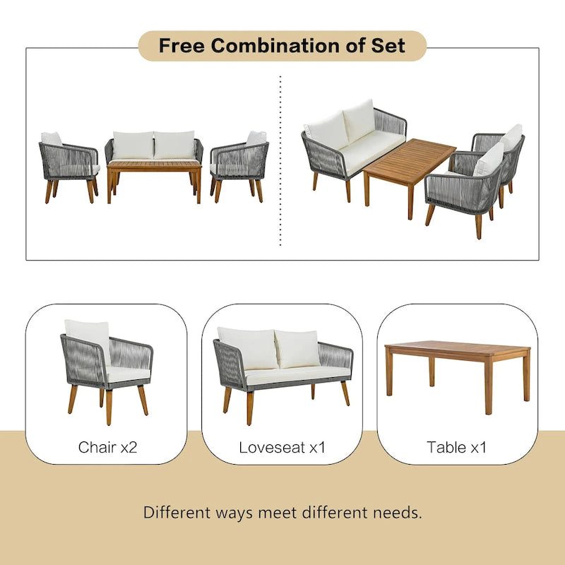 4-Pieces Outdoor Furniture Set with Cushions