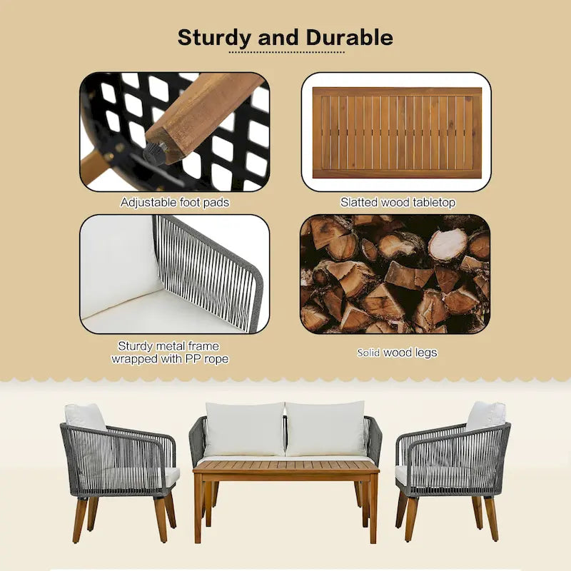 4-Pieces Outdoor Furniture Set with Cushions