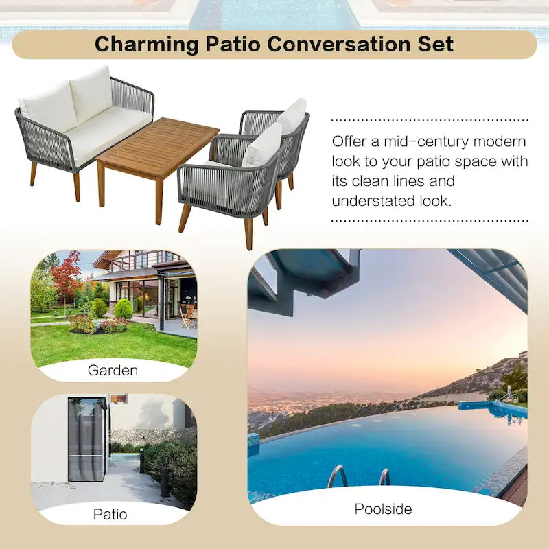 4-Pieces Outdoor Furniture Set with Cushions