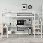 Letto a soppalco Queen Size con scrivania a L e porte USB - Letto a soppalco alto in metallo con armadio e mensole a LED regolabili per ragazzi