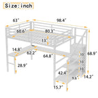 Letto a soppalco Queen Size con scrivania a L e porte USB - Letto a soppalco alto in metallo con armadio e mensole a LED regolabili per ragazzi