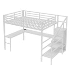 Letto a soppalco Queen Size con scrivania a L e porte USB - Letto a soppalco alto in metallo con armadio e mensole a LED regolabili per ragazzi