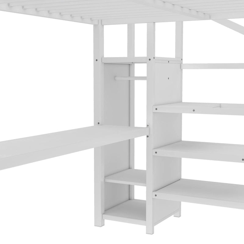 Letto a soppalco Queen Size con scrivania a L e porte USB - Letto a soppalco alto in metallo con armadio e mensole a LED regolabili per ragazzi