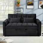 Modern Velvet Loveseat Futon Sofa Couch Pullout Bed, Small Love Seat Lounge Sofa w/Reclining Backrest, Toss Pillows, Pockets