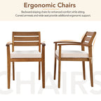Outdoor Wood Dining Set For 7-8 Person with Removable Cushions, Ergonomic Chairs & Bench