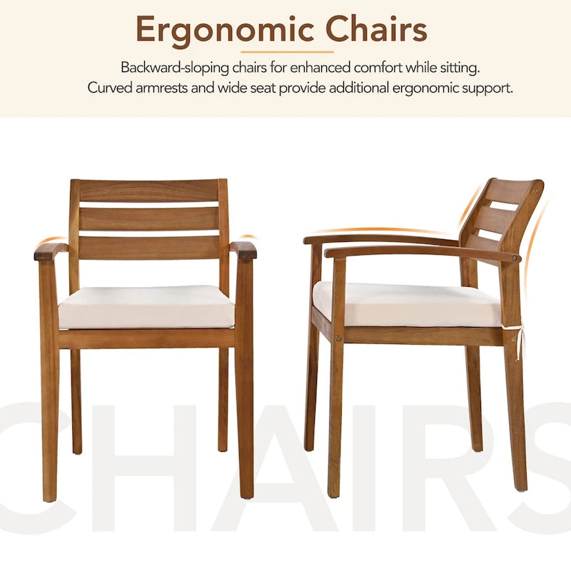 Outdoor Wood Dining Set For 7-8 Person with Removable Cushions, Ergonomic Chairs & Bench