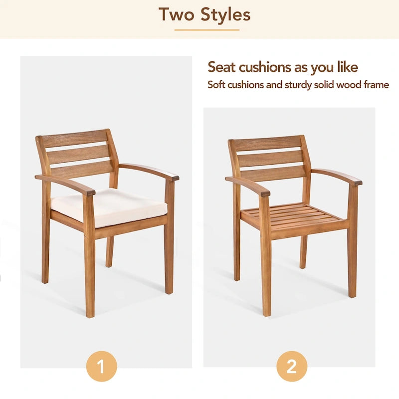 Outdoor Wood Dining Set For 7-8 Person with Removable Cushions, Ergonomic Chairs & Bench