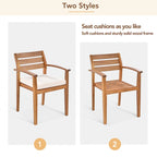 Outdoor Wood Dining Set For 7-8 Person with Removable Cushions, Ergonomic Chairs & Bench